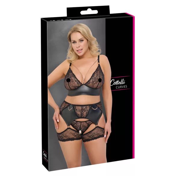 Cottelli Curves - blondesett med skinndetaljer (svart)
