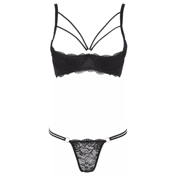 Cottelli - stroppeløs bh & tanga (svart)