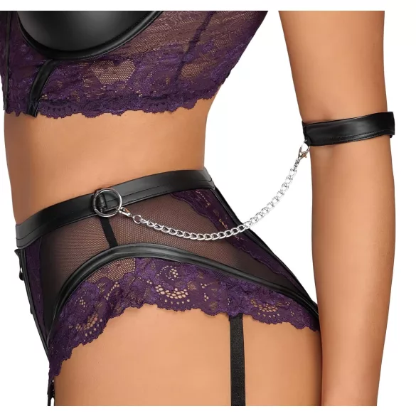 Cottelli Bondage - BH-sett og håndjern (svart-lilla)