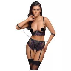 Cottelli Bondage - BH-sett og håndjern (svart-lilla) - M