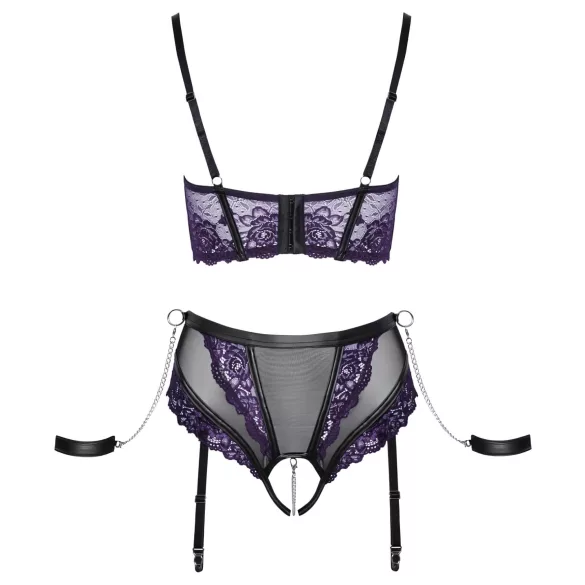 Cottelli Bondage - BH-sett og håndjern (svart-lilla) - M