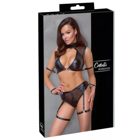 Cottelli Bondage - BH-sett med nettinginnlegg (svart) - XL