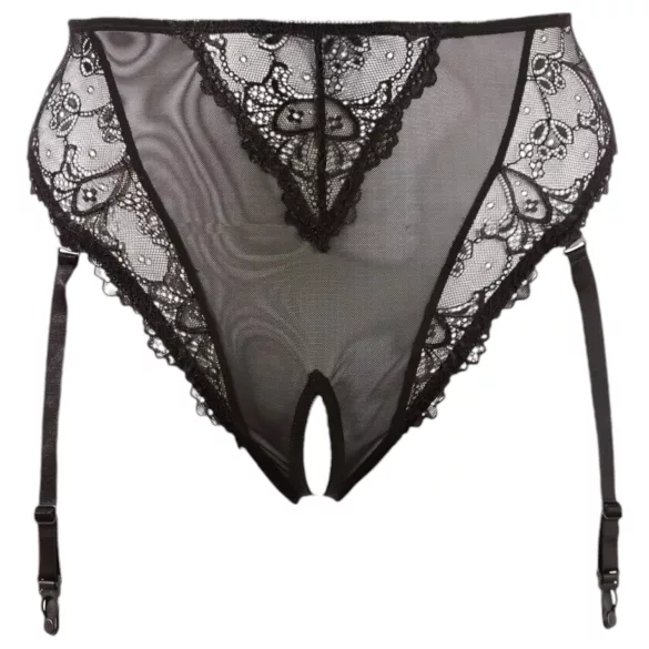 Cottelli Plus Size - sort med blonde & strømpeholder (svart)