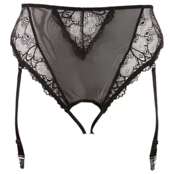 Cottelli Plus Size - sort med blonde & strømpeholder (svart) - XXXXL