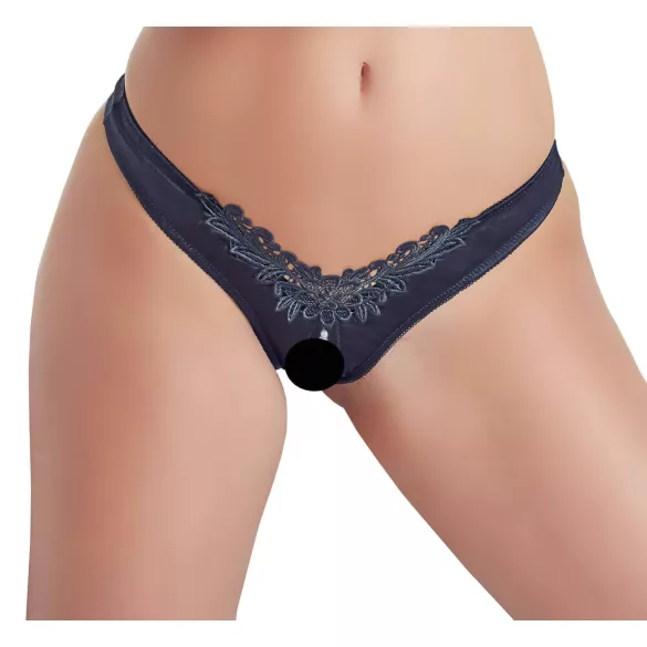 Cottelli - blomstrende åpen truse med perler (svart) - XL