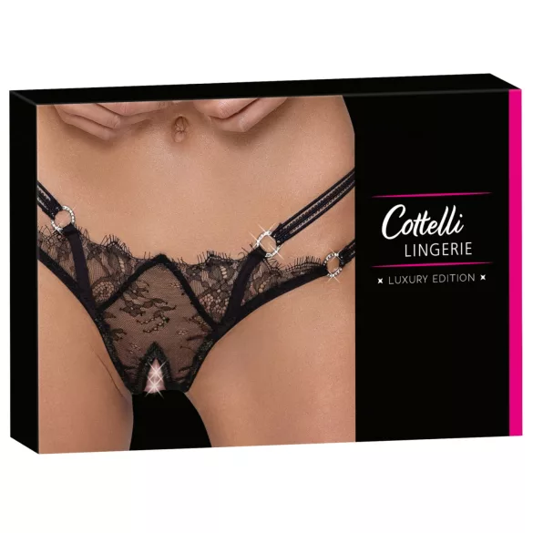 Cottelli - luksus åpen stringtruse med ringer (svart) - M/L