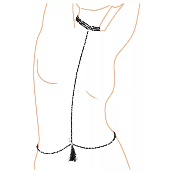 Cottelli - Perlesmykket kroppsharness med halsbånd (svart)