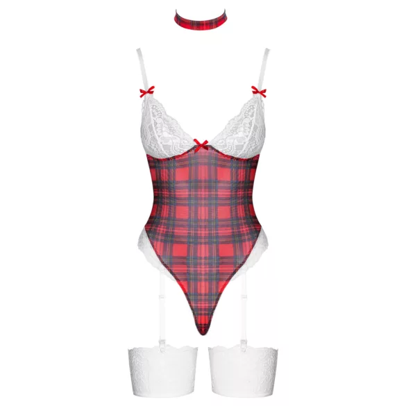Cottelli - rutete body-sett (rød) - L
