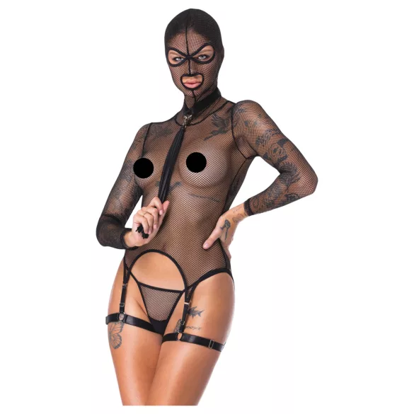 Bad Kitty - BDSM gjennomsiktig nettingsett med pisk (svart)