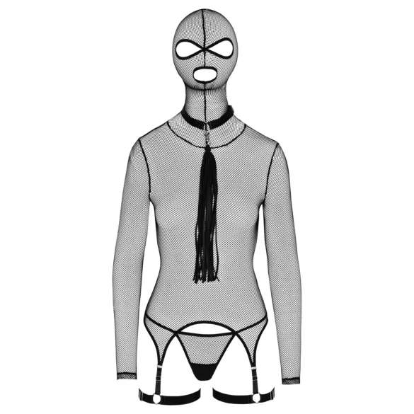 Bad Kitty - BDSM gjennomsiktig nettingsett med pisk (svart) - L