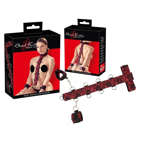 Bad Kitty – Asiatisk bondage-sett for nakken (rød-svart)