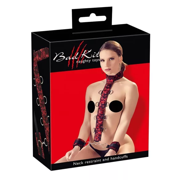 Bad Kitty – Asiatisk bondage-sett for nakken (rød-svart)