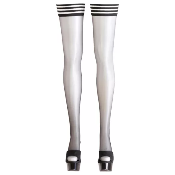Cottelli - Svarte strømper - stripet kant - 3/M-L