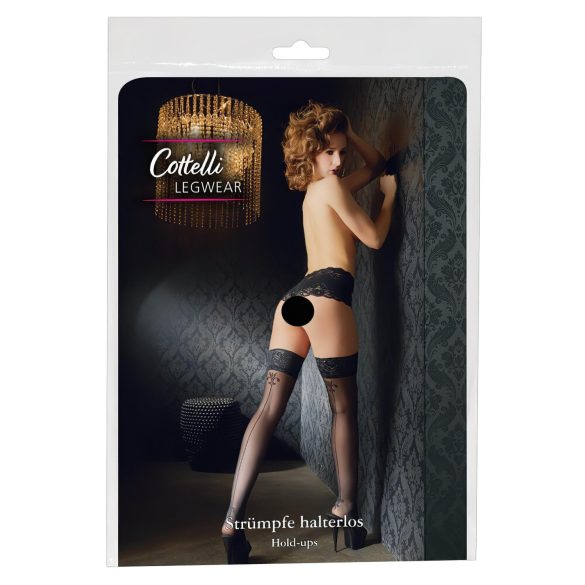 Cottelli - Strømper med liljemønster og striper (svart) - 3