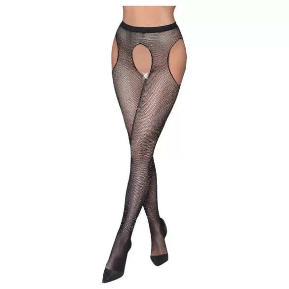 Cottelli Legwear - åpen, glitrende, svart strømpebukse (S-L)