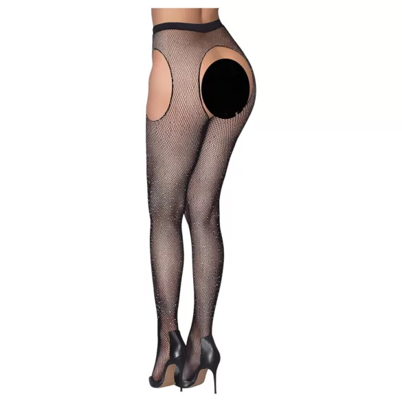 Cottelli Legwear - åpen, glitrende, svart strømpebukse (S-L)