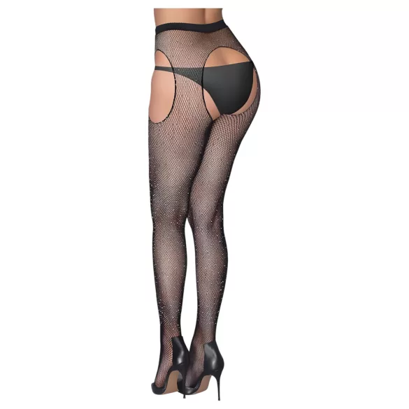 Cottelli Legwear - åpen, glitrende, svart strømpebukse (S-L)