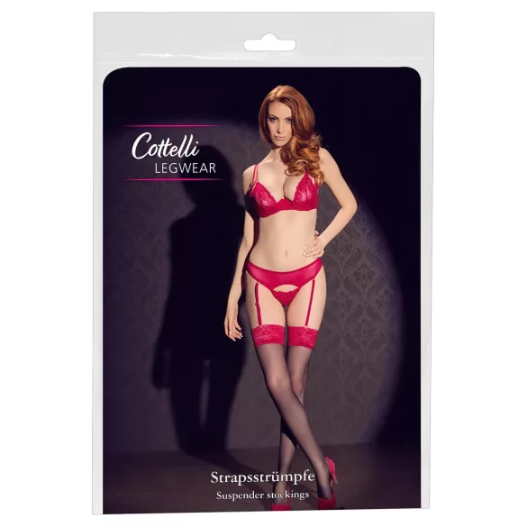 Cottelli - strømpe med rød blonde (svart) - 6