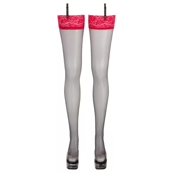 Cottelli - strømpe med rød blonde (svart) - 6