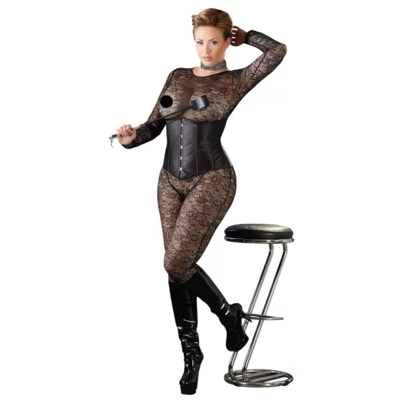 Cottelli Plus Size - Sort korsett i sateng (svart)