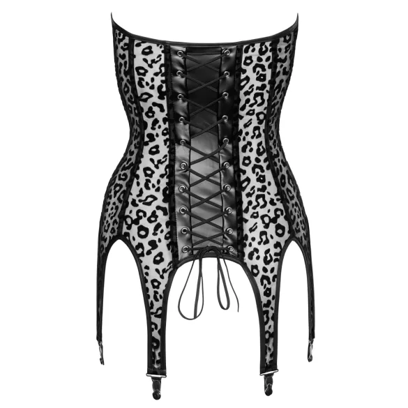 Noir - Leopardsmønstret Strømpeholder Topp (Svart) - M