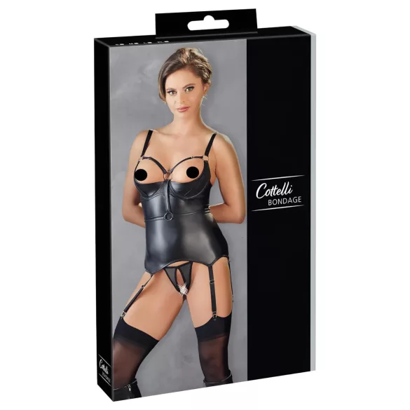 Cottelli Bondage - glinsende push-up‑overdel med håndjern (svart)