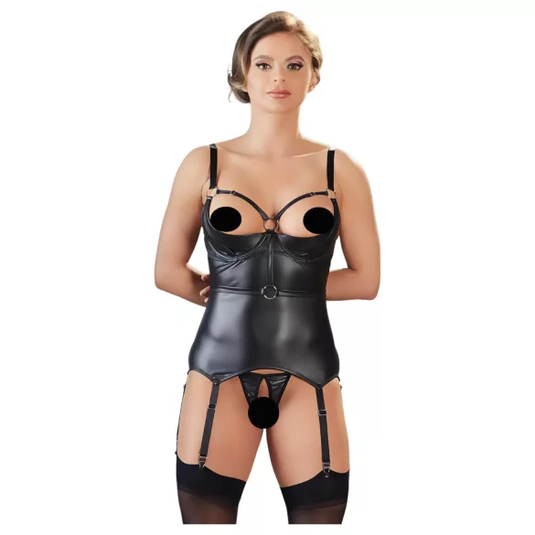 Cottelli Bondage - glinsende push-up‑overdel med håndjern (svart)