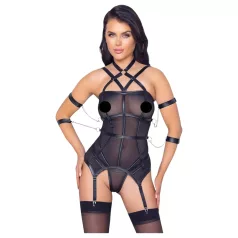   Cottelli Bondage - stroppetopp, håndmansjetter og stringtruse (svart)