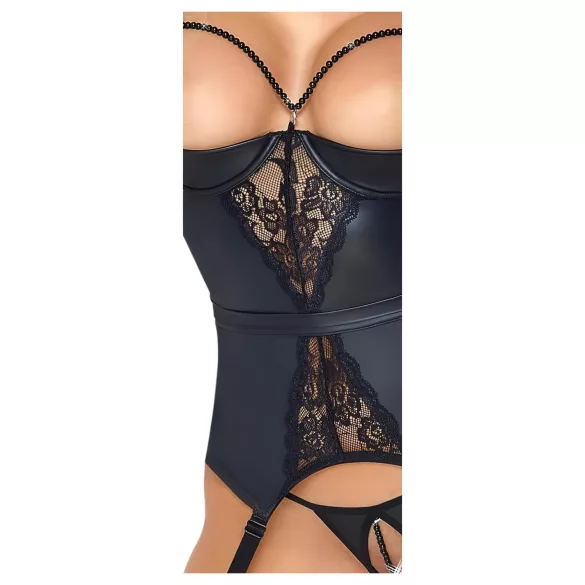 Abierta Fina - push-up‑BH med strømpeholder (svart) - M