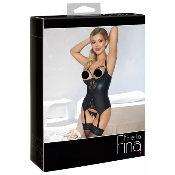 Abierta Fina - push-up‑BH med strømpeholder (svart) - M