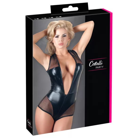 Cottelli - skinnende nettingbody (svart) - M