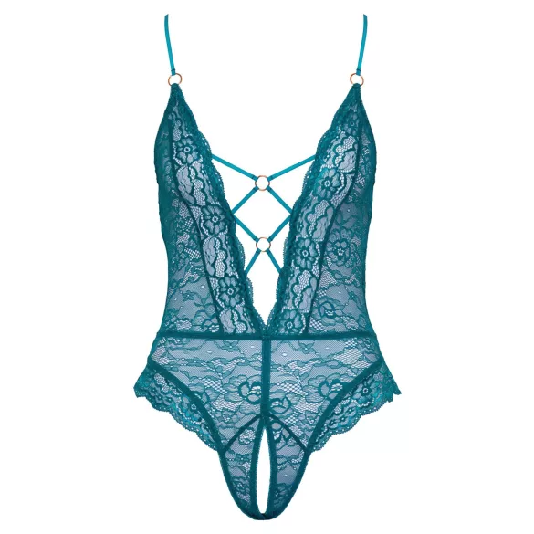 Cottelli - Snøret, åpen blondebody (grønn) - XL