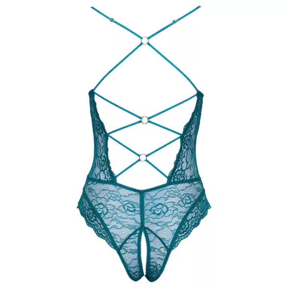 Cottelli - Snøret, åpen blondebody (grønn) - XL