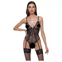   Cottelli - Åpen body i blonder med strømpebånd (svart) - L