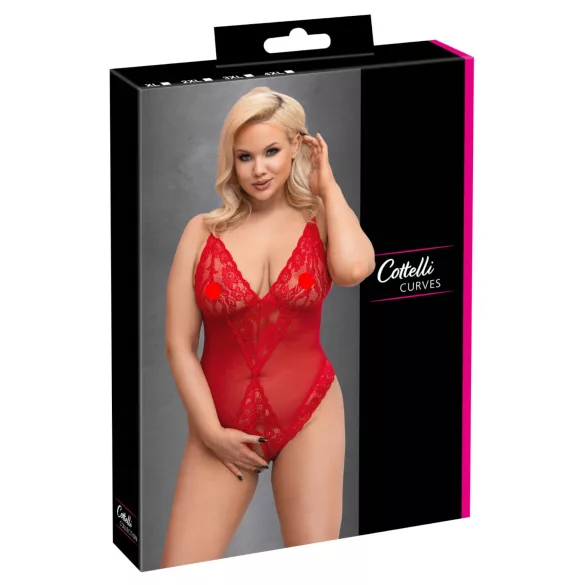 Cottelli Curves - gjennomsiktig blondebody (rød) - 3XL