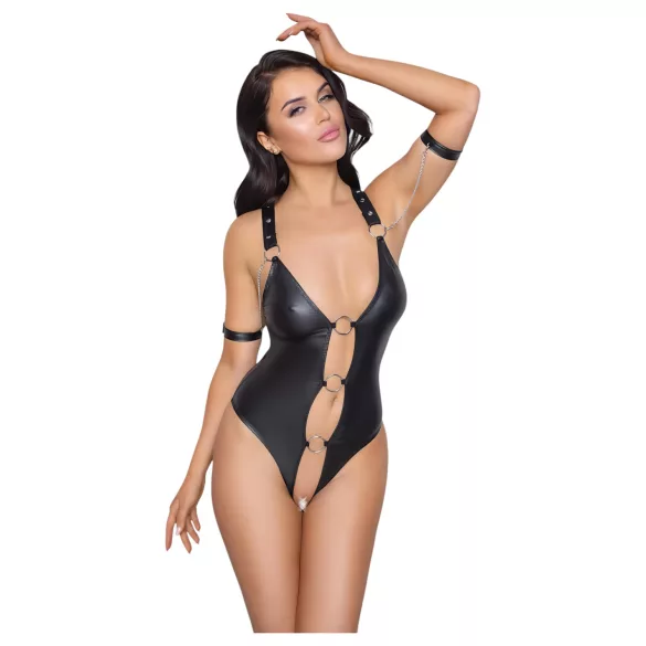Cottelli Bondage - skinnende, ringet, åpen body (svart) - M