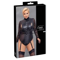 Cottelli Bondage Plus Size - Sort teddy med blondermer
