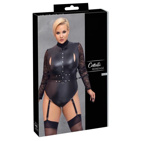 Cottelli Bondage Plus Size - Sort teddy med blondermer