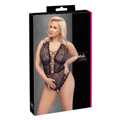   Cottelli Curves Plus Size - Gjennomsiktig mønsterbody (svart) - 90D/XL