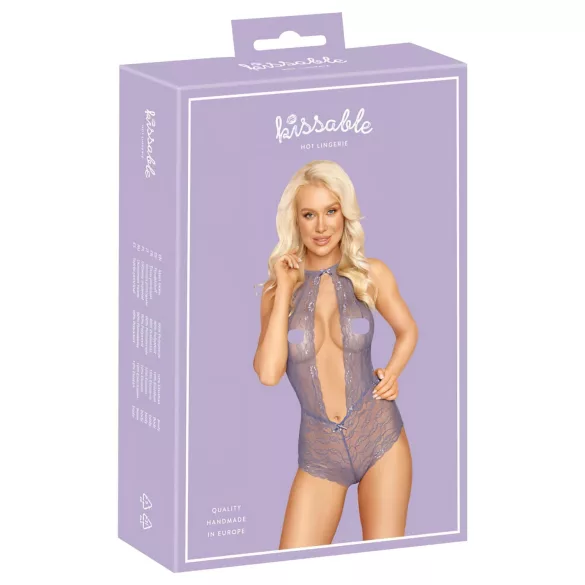 Kyssbar - halsbåndsnære blondebody (lilla) - L/XL