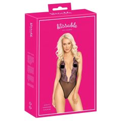Kissbar - rosa brodert body (svart)