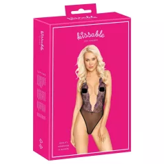 Kissbar - rosa brodert body (svart) - L/XL