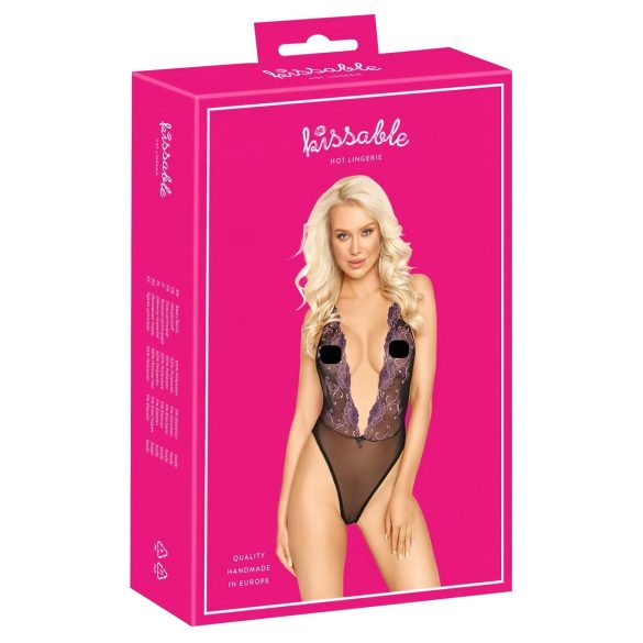 Kissbar - rosa brodert body (svart) - L/XL