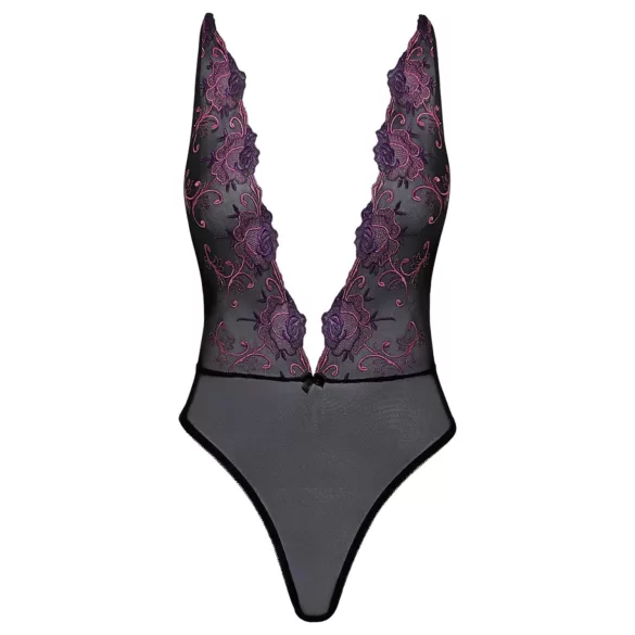 Kissbar - rosa brodert body (svart) - L/XL