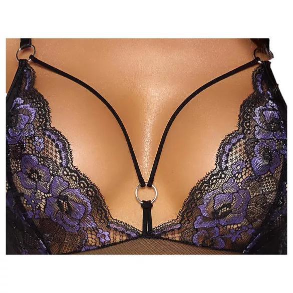 Cottelli - brodert åpen blondebody (svart-lilla) - M