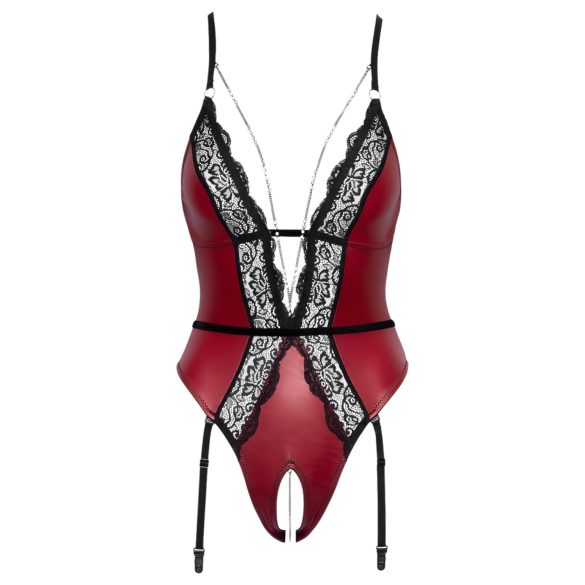 Abierta Fina - åpen body med strømpebånd (svart-rød) - L