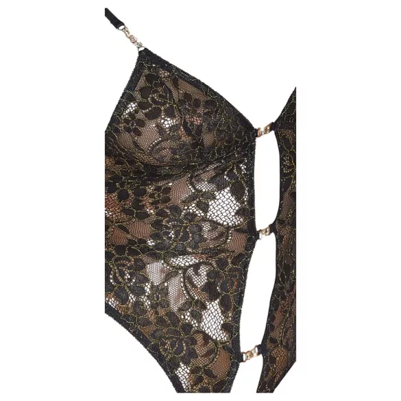 Abierta Fina - åpen blondeteddy med strass (svart)