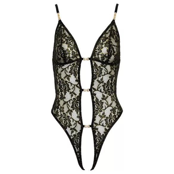 Abierta Fina - åpen blondeteddy med strass (svart)