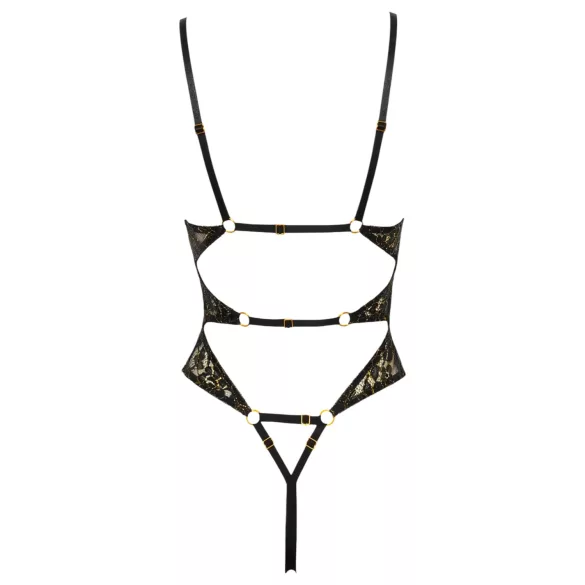 Abierta Fina - åpen blondeteddy med strass (svart)