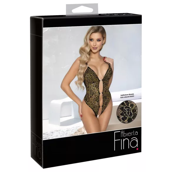 Abierta Fina - åpen blondeteddy med strass (svart)